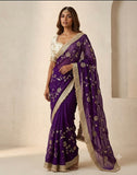 Pure Fandy satin material with c pallu birts embroidery work with ready made lace border Saree