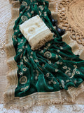 Pure Fandy satin material with c pallu birts embroidery work with ready made lace border Saree