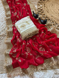 Pure Fandy satin material with c pallu birts embroidery work with ready made lace border Saree