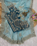 Pure Fandy satin material with c pallu embroidery work with sequences and cut work border Saree