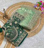Pure Fandy satin material with c pallu embroidery work with sequences and cut work border Saree