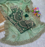 Pure Fandy satin material with c pallu embroidery work with sequences and cut work border Saree