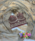 Pure Fandy satin material with c pallu embroidery work with sequences and cut work border Saree