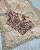 Pure Fandy satin material with c pallu embroidery work with sequences and cut work border Saree