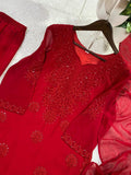 Latest Designer Georgette Top Dupatta And Sharara Set With Beautiful Embroidery Work