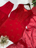 Latest Designer Georgette Top Dupatta And Sharara Set With Beautiful Embroidery Work