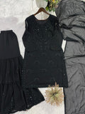 Latest Designer Georgette Top Dupatta And Sharara Set With Beautiful Embroidery Work