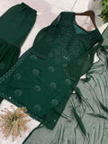 Latest Designer Georgette Top Dupatta And Sharara Set With Beautiful Embroidery Work