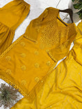 Latest Designer Georgette Top Dupatta And Sharara Set With Beautiful Embroidery Work
