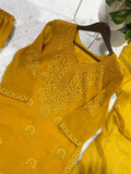 Latest Designer Georgette Top Dupatta And Sharara Set With Beautiful Embroidery Work