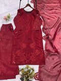 DESIGNER PAKISTANI SUIT WITH SEQUENCE EMBROIDERED AND CUT WORKED TOP PLAZZO AND DUPATTA
