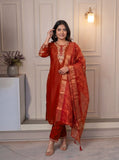 Fully Stitched 3 Pieces Embroidery Sequence work Kurta and Pant & Dupatta Set