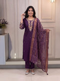 Fully Stitched 3 Pieces Embroidery Sequence work Kurta and Pant & Dupatta Set