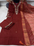 Fully Stitched 3 Pieces Embroidery Sequence work Kurta and Pant & Dupatta Set