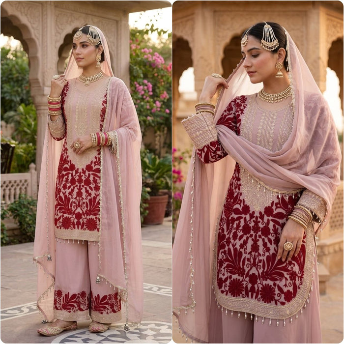 New Designer Party Wear Look Top-Plazzo and Dupatta With Heavy Embroidery Work