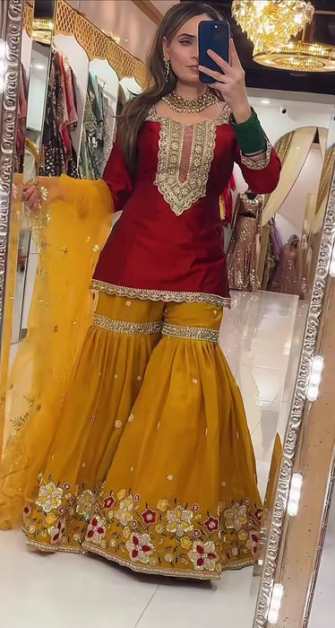 New Designer Heavy Faux Georgette Party Wear Top Sharara and Dupatta