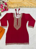 New Designer Heavy Faux Georgette Party Wear Top Sharara and Dupatta