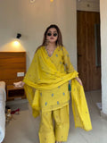 Designer Party Wear Look Mul Chandheri & Farshi Palazzo With Dupatta Set