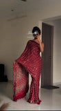 Premium Chinon Silk With Beautiful Print And With Beautiful Real Mirror Work Saree