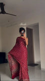 Premium Chinon Silk With Beautiful Print And With Beautiful Real Mirror Work Saree