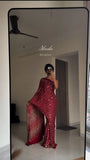 Premium Chinon Silk With Beautiful Print And With Beautiful Real Mirror Work Saree