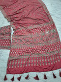 Premium Chinon Silk With Beautiful Print And With Beautiful Real Mirror Work Saree