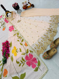 Designer Fox Georgette Party Wear Gown Pent And Dupatta Set