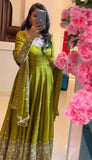 Designer Crunchy Silk Gown Bottom And Dupatta With Embroidery And Sequence Work