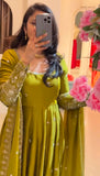 Designer Crunchy Silk Gown Bottom And Dupatta With Embroidery And Sequence Work