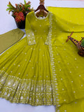 Designer Crunchy Silk Gown Bottom And Dupatta With Embroidery And Sequence Work