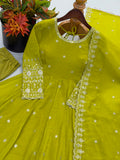 Designer Crunchy Silk Gown Bottom And Dupatta With Embroidery And Sequence Work