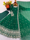 Designer Crunchy Silk Gown Bottom And Dupatta With Embroidery And Sequence Work