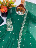 Designer Crunchy Silk Gown Bottom And Dupatta With Embroidery And Sequence Work