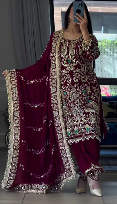 New Designer Party Wear Look Natural Crep Top Dhoti Salwar and Dupatta