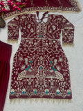 New Designer Party Wear Look Natural Crep Top Dhoti Salwar and Dupatta