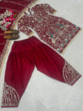 New Designer Party Wear Look Natural Crep Top Dhoti Salwar and Dupatta