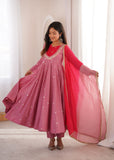 Beautiful Designer  Roman Silk Anarkali Suit With Embroidered Sequence With Real Mirror Work
