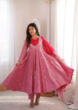Beautiful Designer  Roman Silk Anarkali Suit With Embroidered Sequence With Real Mirror Work