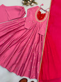 Beautiful Designer  Roman Silk Anarkali Suit With Embroidered Sequence With Real Mirror Work