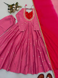Beautiful Designer  Roman Silk Anarkali Suit With Embroidered Sequence With Real Mirror Work