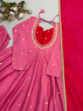 Beautiful Designer  Roman Silk Anarkali Suit With Embroidered Sequence With Real Mirror Work