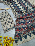 Premium Chinon Silk With Beautiful Print And With Beautiful Sequins Work Saree