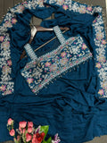 New Super Trending Embroidery Cording Work Ready To Wear Saree With Full Koti