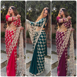 Fendy Silk with Real Mirror Work With Lace Border Beautiful Saree
