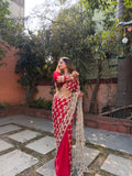 Fendy Silk with Real Mirror Work With Lace Border Beautiful Saree