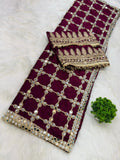 Fendy Silk with Real Mirror Work With Lace Border Beautiful Saree