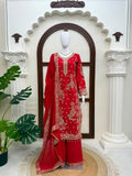 Designer Roman Silk Beautiful Top Botttom And Dupatta With Thread sequnce And Rivet Moti Work