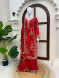 Designer Roman Silk Beautiful Top Botttom And Dupatta With Thread sequnce And Rivet Moti Work