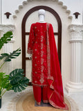 Designer Roman Silk Beautiful Top Botttom And Dupatta With Thread sequnce And Rivet Moti Work
