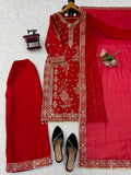 Designer Roman Silk Beautiful Top Botttom And Dupatta With Thread sequnce And Rivet Moti Work